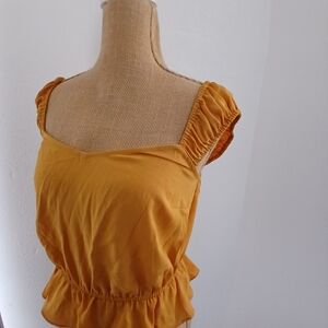 19 Cooper Mustard Ruched Sleeveless Blouse